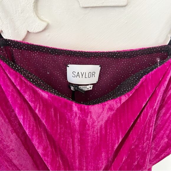 NWT Saylor Aurelie Hot Pink Velvet Mini Dress Waist Drape Adjustable Straps Sz M - Picture 3 of 7